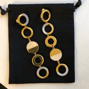 Gorgeous long Noir Steady Glow earrings 14K gold over brass.